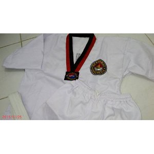 Dobok Anak Kerah Merah hitam   Seragam Taekwondo Anak Kerah merah hitam   Baju Taekwondo Anak Kerah