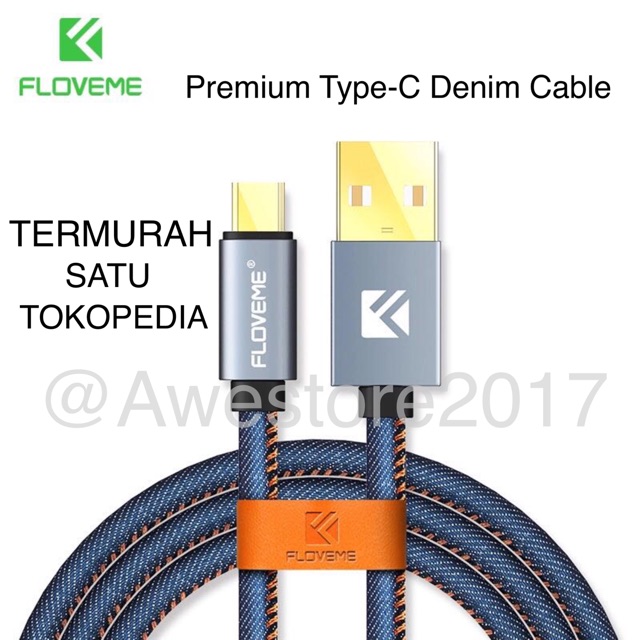 1M FLOVEME Kabel Data Type-C Denim Lightning Cable Sync Charger Original