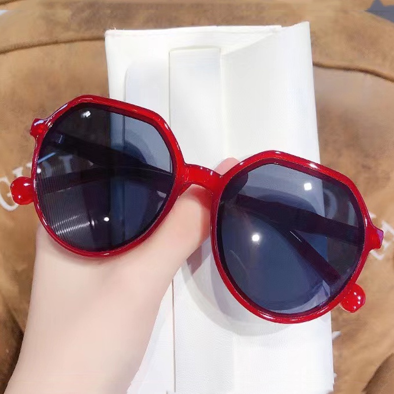 Kacamata Hitam Wanita Hexagon - Kacamata Elegan Retro Wanita Korean Style-Ka-61 Merah