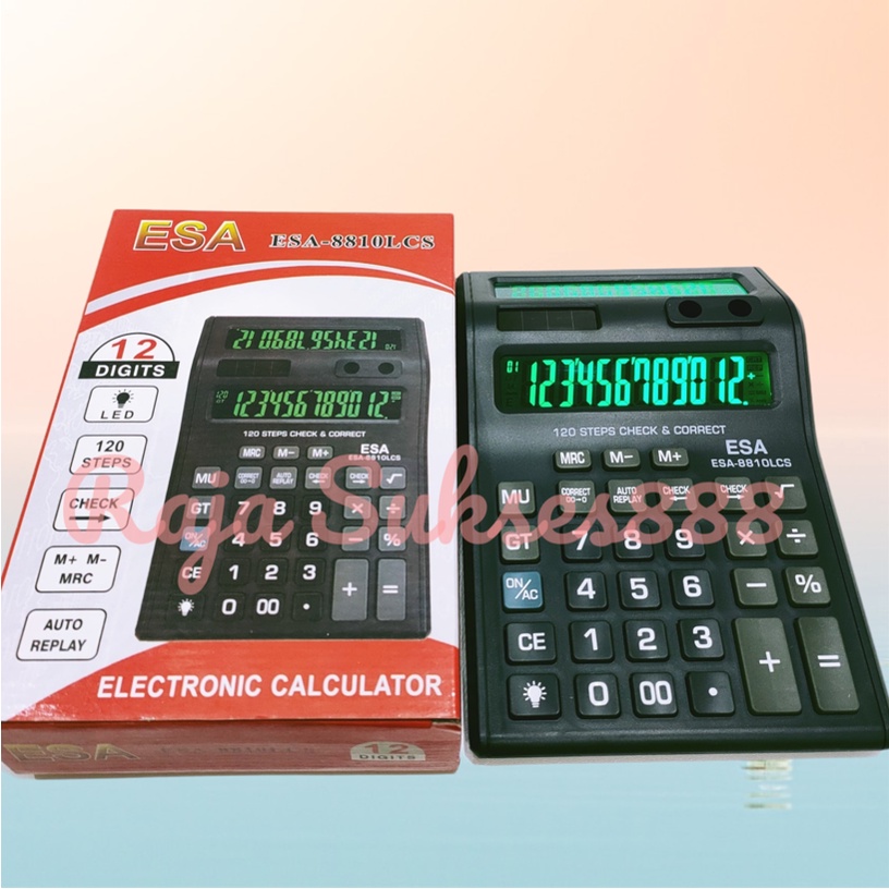 

Kalkulator Calculator Esa 8810 2 Layar Led menyala 12 Digit Lampu Hijau