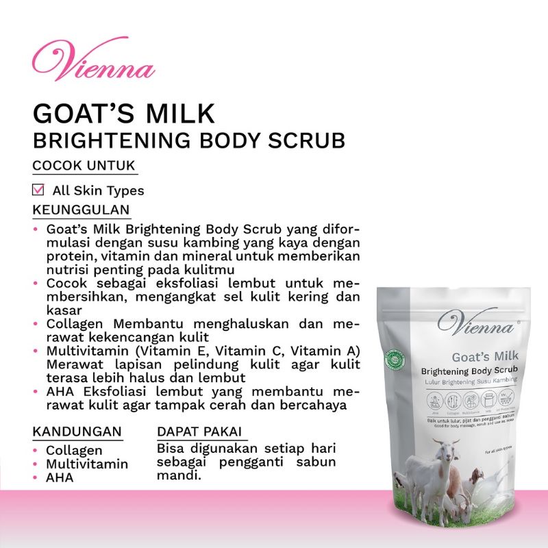 VIENNA Body Scrub Goat's Milk 1KG - POUCH | Lulur Susu Kambing