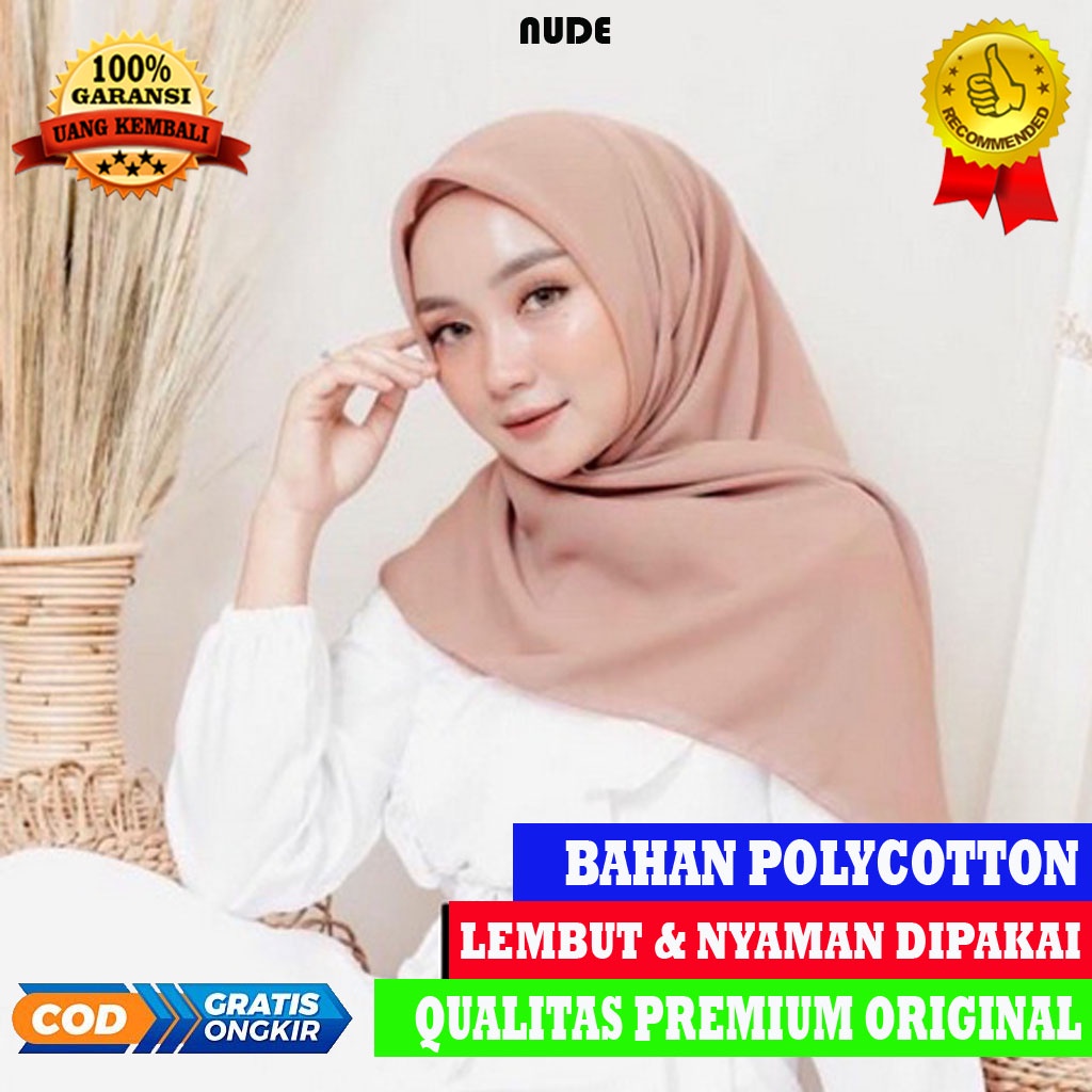 Kerudung Segi empat Polos Hijab Pollycotton Jilbab Polos Hijab Polycotton Warna Nude