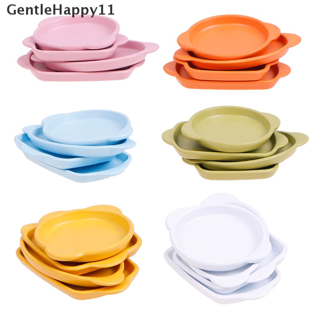 Gentlehappy 4pcs / set Mainan Miniatur Piring Nampan Binaural Skala 1: 12 Untuk Aksesoris Dapur Rumah Boneka