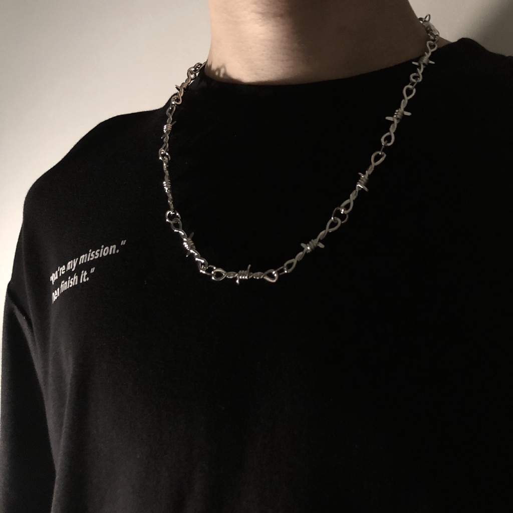 Kalung Choker Rantai Kawat Berduri Gaya Hip Hop Gothic Punk Untuk Unisex