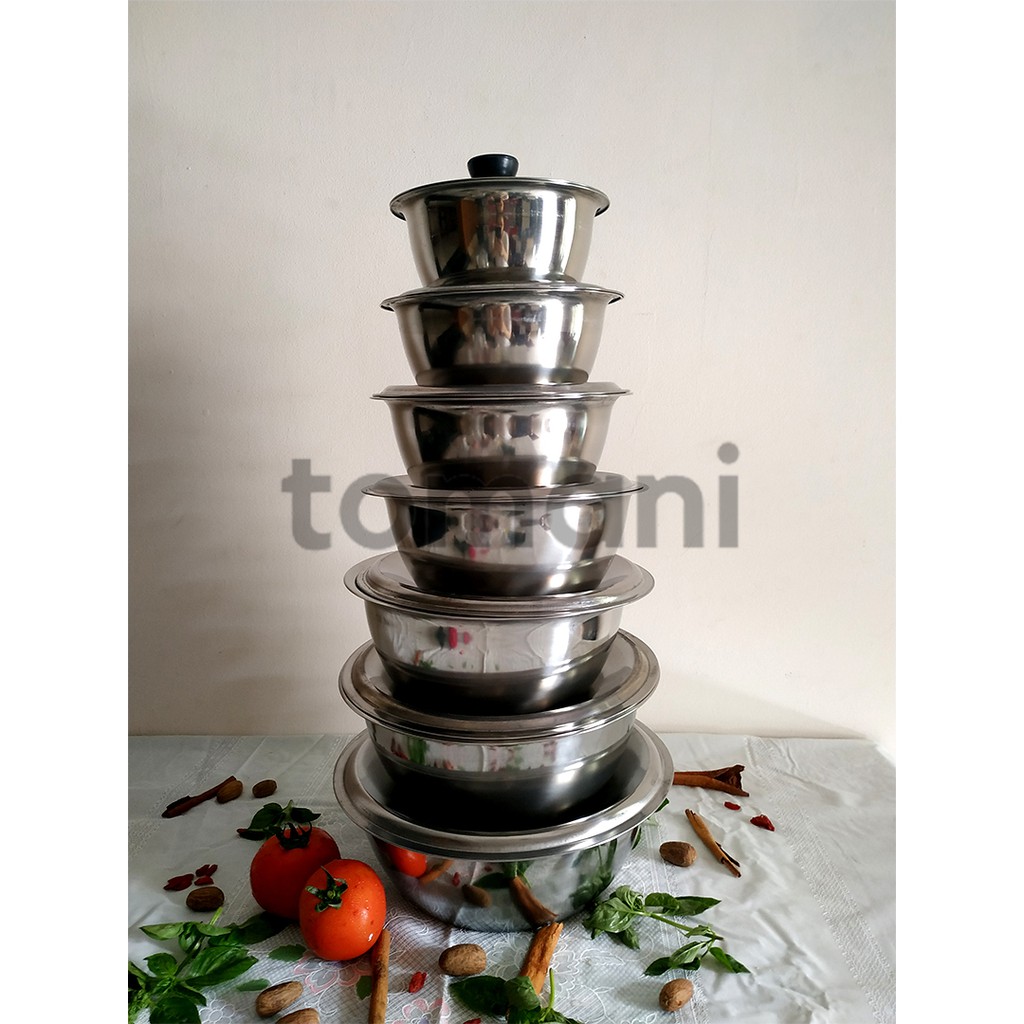 TOMANI - Baskom Stainless Steel Dengan Tutup (18 - 30 cm)