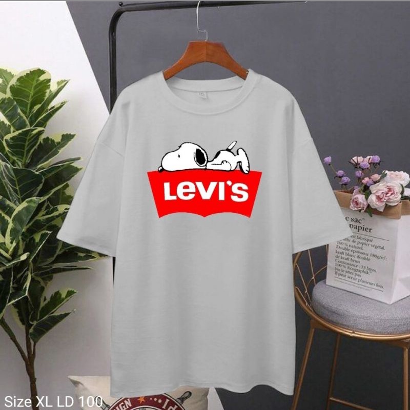 SNOOPY LEVI'S LEVIS ABU KAOS PRINTING All Size / XL X L / XXL  Jumbo Oversize Big Size Cotton Combet 30S Kaos Keren Berkualitas Distro Katun Motif Print Disney KAOSXL