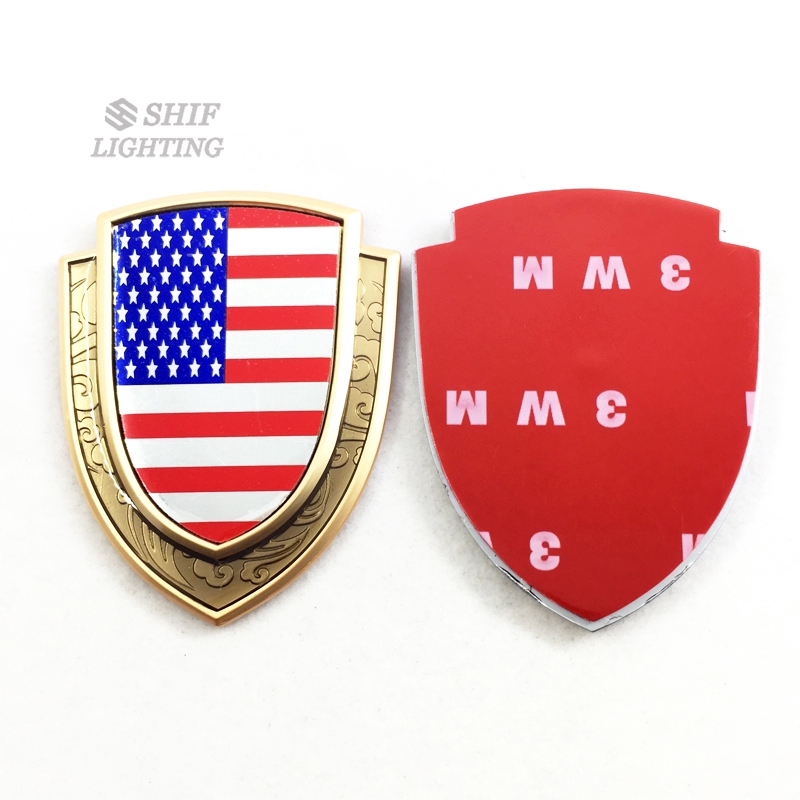 1pc Stiker Emblem Logo Bendera Amerika Serikat National USA Bahan Metal Warna Emas Untuk Dekorasi