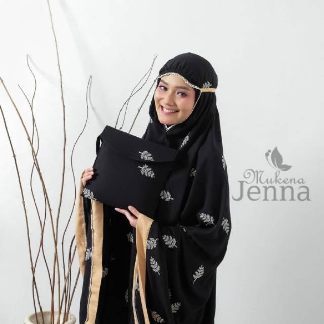 Mukena belle femme rayon bordir tasik manual adem dewasa hitam putih milo cantik grosir Tasikmalaya