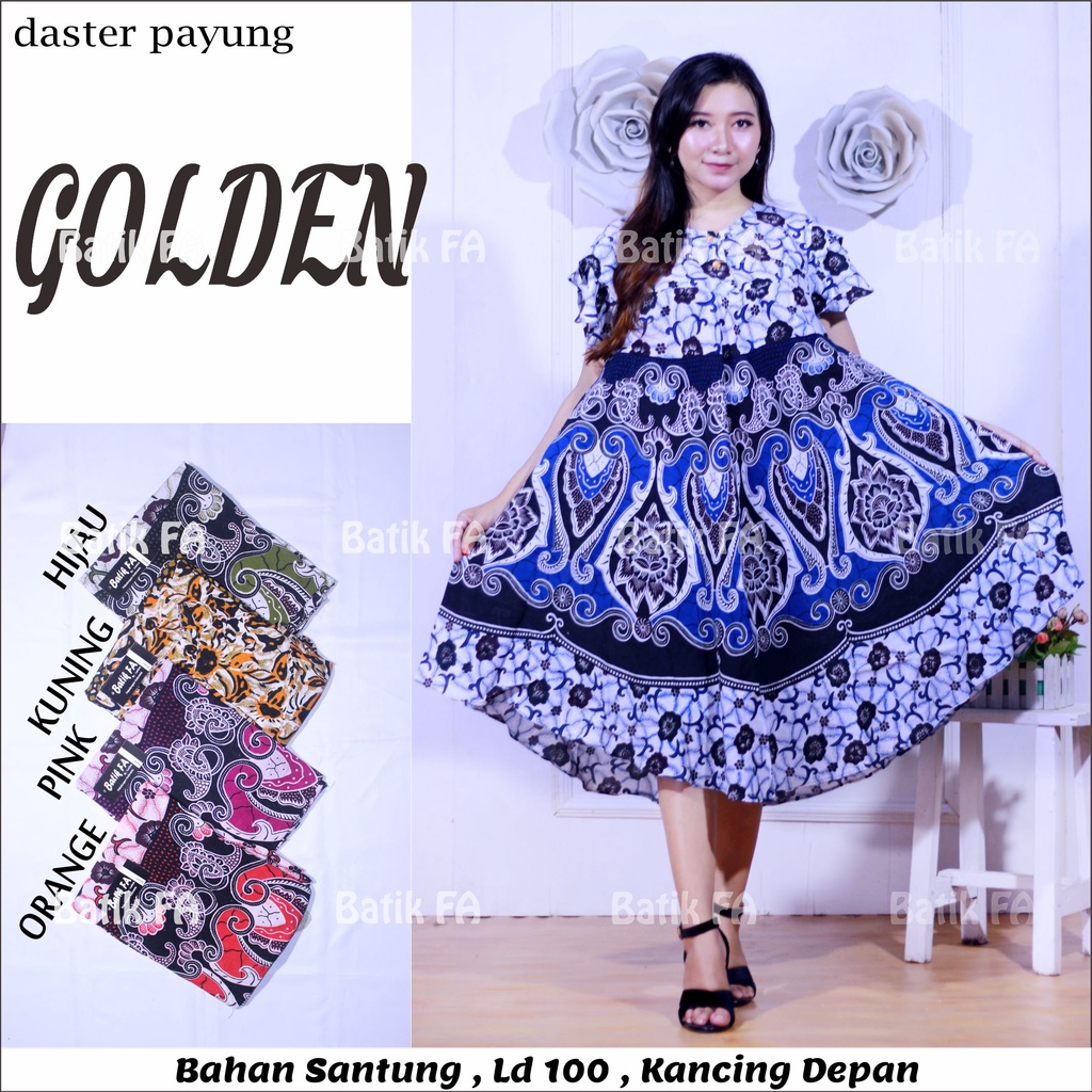 BATIK WANITA DASTER PAYUNG RAYON ( LUMPUR GOLDEN JELLY NATURAL TORAJA MONZA TALAS MACAN ARIEL SHABBY ROTI ZOYA JAWA LOTUS ) KEKINIAN KANCING DEPAN BUSUI BUMIL LENGAN PENDEK MURAH ADEM-DP GOLDEN