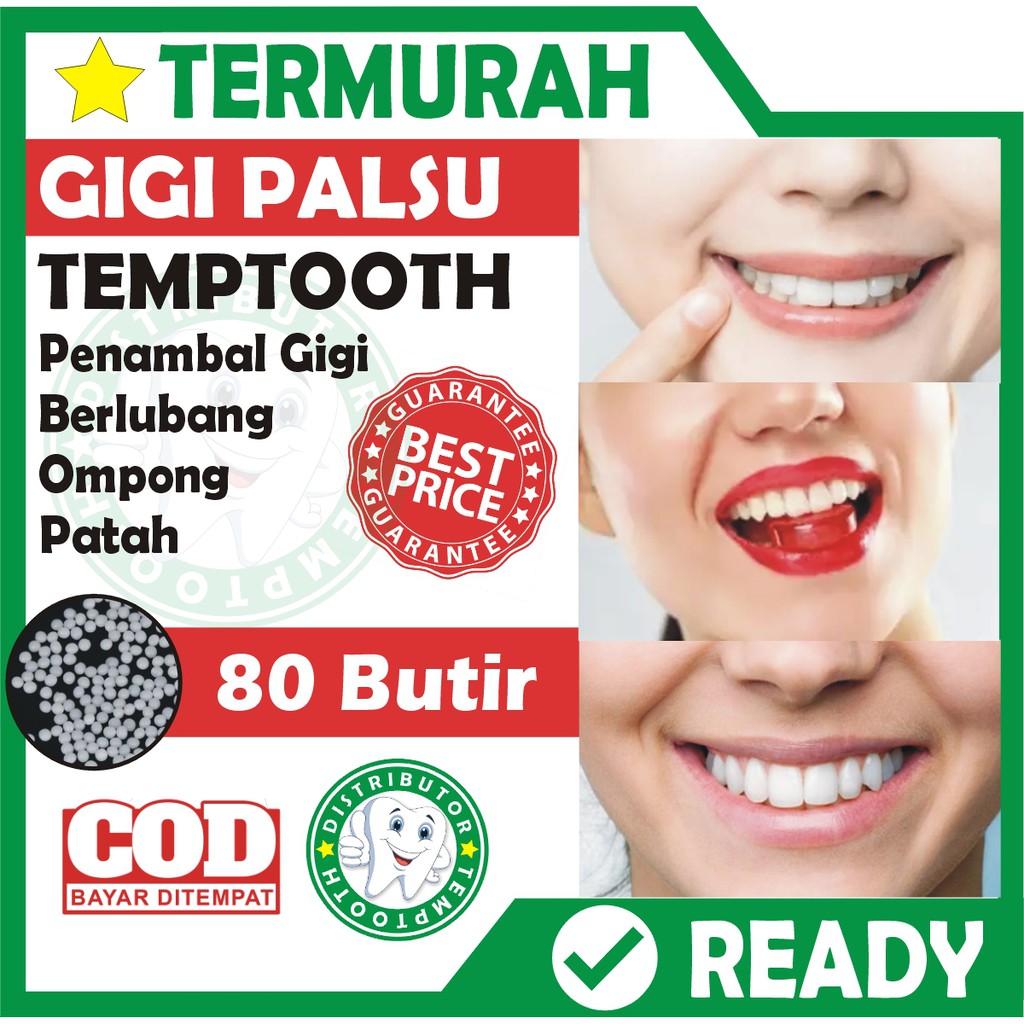 PROMO TEMPTOOTH 80 BUTIR MURAH ORIGINAL / TEMTOOTH / Gigi Temporary / Penambal Gigi / Gigi Palsu
