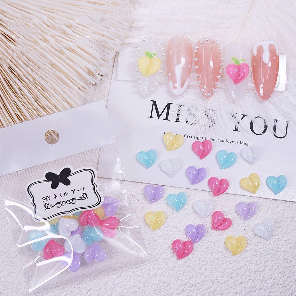 AUGUSTINA Augustina Peach Perhiasan Nail Art Hati Tembus Warna Aurora Symphony Candy DIY Nail Art Ornamen