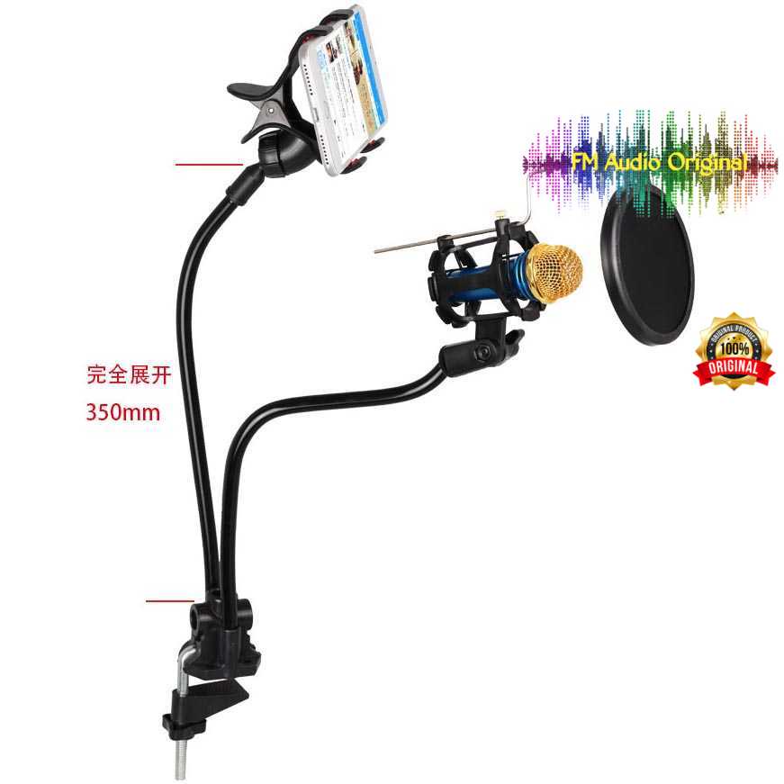 FM Audio Original / Fleksibel Stand Mikrofon dan Lazypod Smartphone Holder Universal - arm stand mic