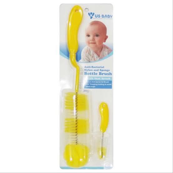 US BABY Sponge Bottle Brush With Teat Brush / Sikat Botol