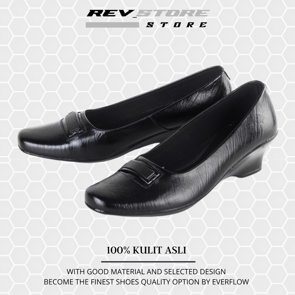 REV STORE - Sepatu Wedges LILY Kulit Asli Formal Wanita Hak 4cm  - Sepatu Pantofel Wanita