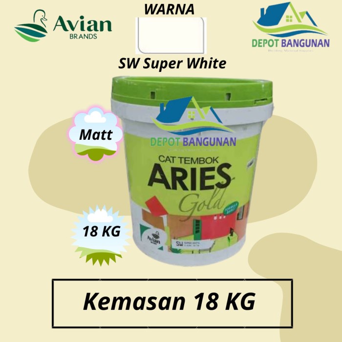 Cat Tembok Interior Aries Gold Sw Super White 18 Kg Termurah