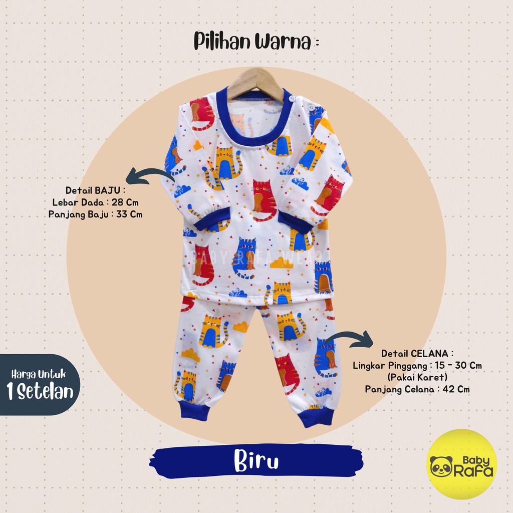 Setelan Piyama Baju Bayi Panjang 3 - 18 Bulan merk VIORI motif Kucing GRFILD