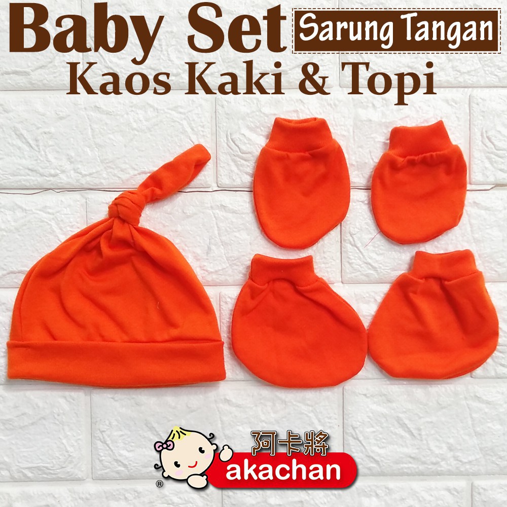 STK Topi Bayi NEWBORN Polos AKACHAN Sarung Tangan Kaos Kaki &amp; Topi Bayi stk akachan - Motif Polos