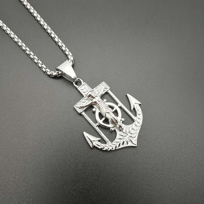 Kalung Liontin Jangkar Bahan Stainless Steel Gaya Hip Hop Untuk Pria