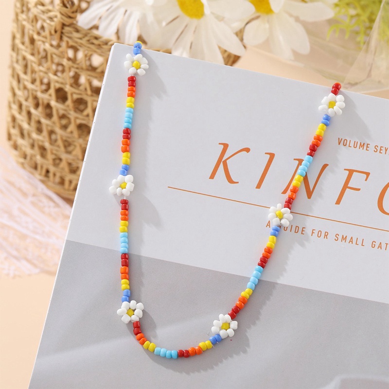 Kalung Choker Manik-Manik Bunga Aster Handmade Warna-Warni Gaya Boho Korea Untuk Wanita