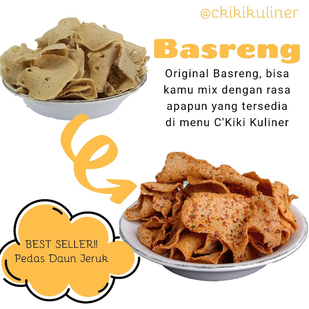 

Cemilan khas bandung Basreng Pedas Daun Jeruk kemasan 500 grm original ckikikuliner