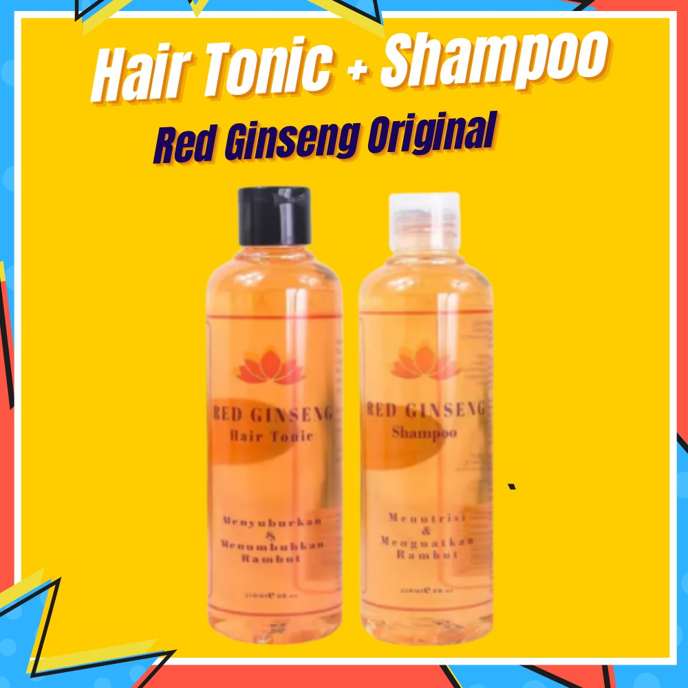 ORIGINAL! Shampoo Sampo Hair Tonic Penumbuh Penyubur Pelebat Rambut Rontok Botak Red Ginseng BPOM-Shampoo + Hair Tonic