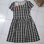 ZARA ORIGINAL STORE 100% ASLI Midi Dress SALE Hitam Putih Kotak Kotak Spandex Katun Linen Satin