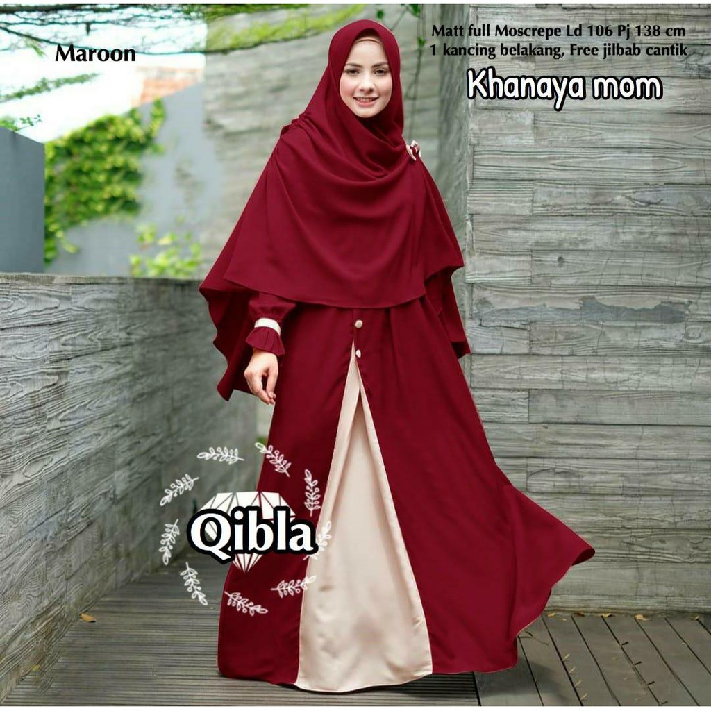 KHANAYA - Baju Gamis Syari Set Hijab Jilbab Pakaian Dress Pesta Wanita Muslimah Ori by QIBLA ( COD )