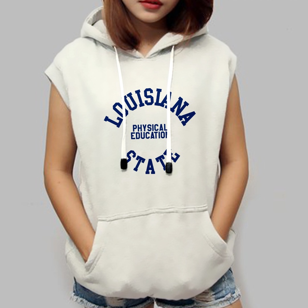 SLEEVELESS HOODIE LOUISIANA STATE ROMPI HOODIE WANITA KOREA / VEST HOODIE WANITA TEBAL