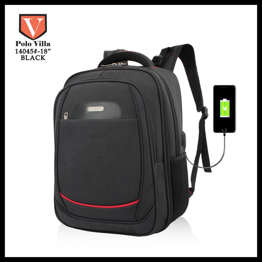 {BISA COD} Tas Ransel Laptop 31L Polo Villa 14045 Expandable Block 2 - Gratis Rain Cover n Kabel USB