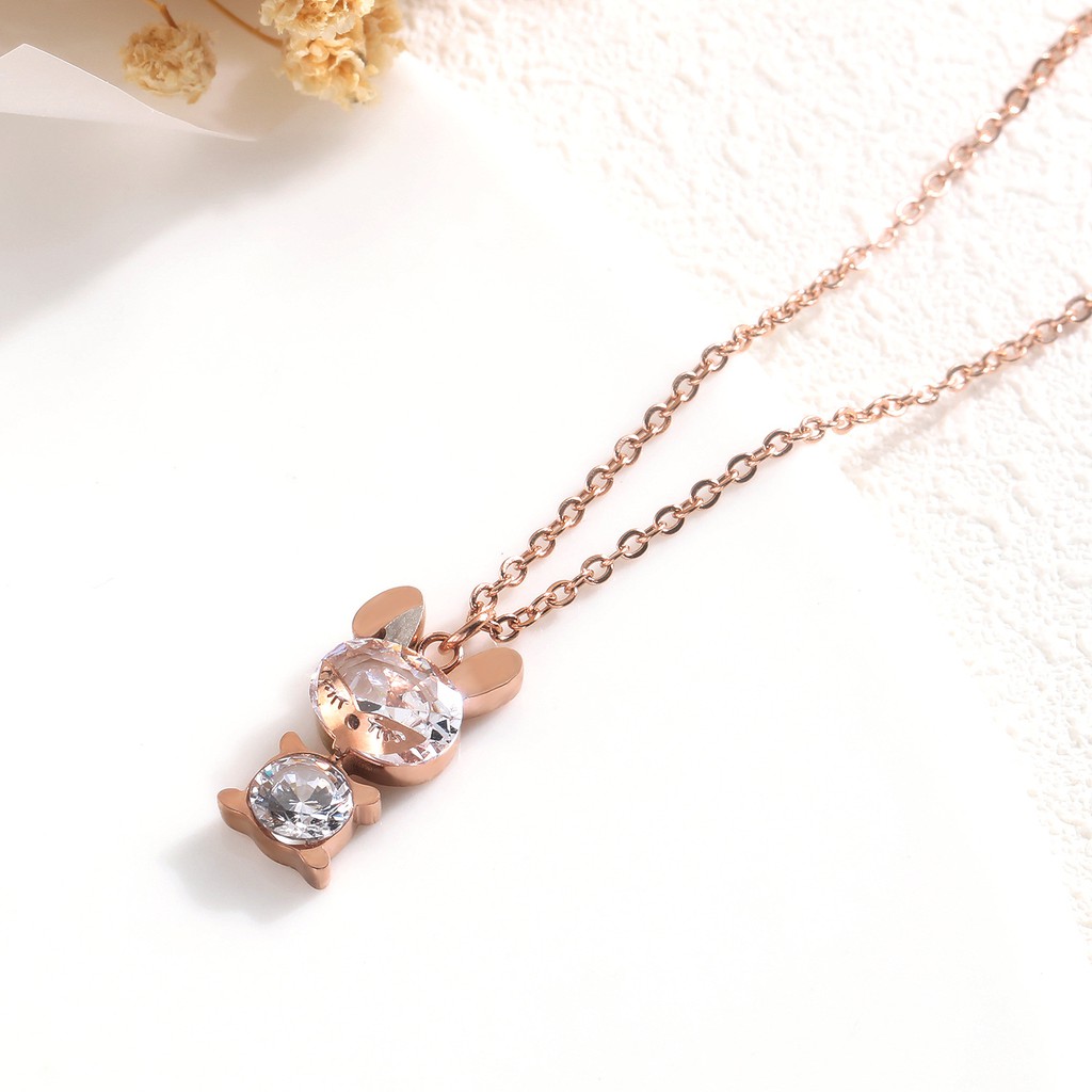 [New] Kalung titanium bunny berlian import korea hadiah wanita cewek 316L anti karat KK083