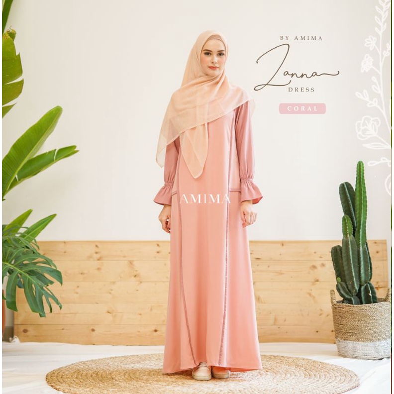 AMIMA ZANNA DRESS Coral XL GAMIS ONLY BAHAN LADY ZARA IRONLESS travelling daily formal casual
