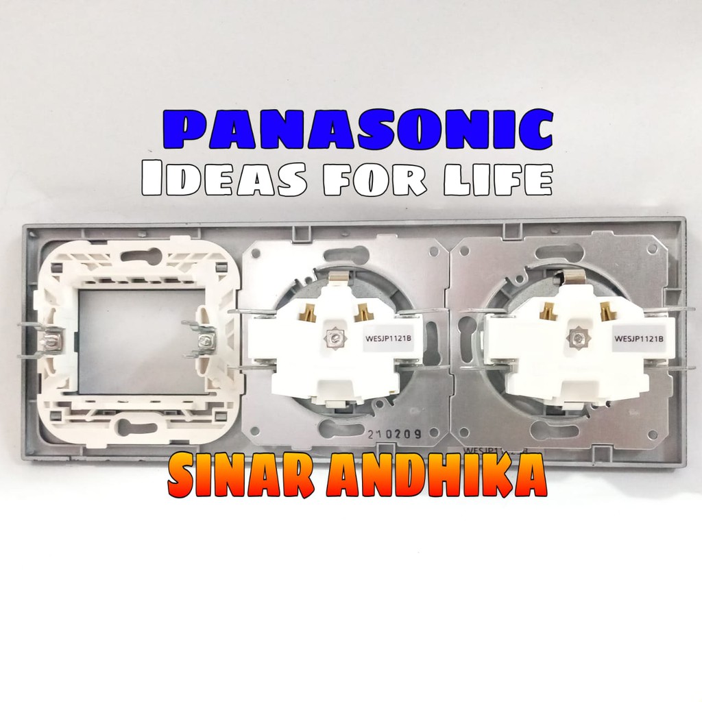 STOP KONTAK DOUBLE (CP) + FRAME SAKLAR HITAM STYLE E PANASONIC WESJP 11223B