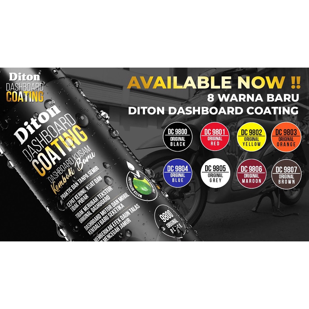 DITON Premium Dashboard Coating Pengkilap Motor dan Mobil - Kilap Seperti Baru (Original Black 9800 Original Red 9801 Original Yellow 9802 Original Orange 9803 Original Blue 9804 Original Grey 9805 Original Maroon 9806 Original Brown 9807 (400cc)