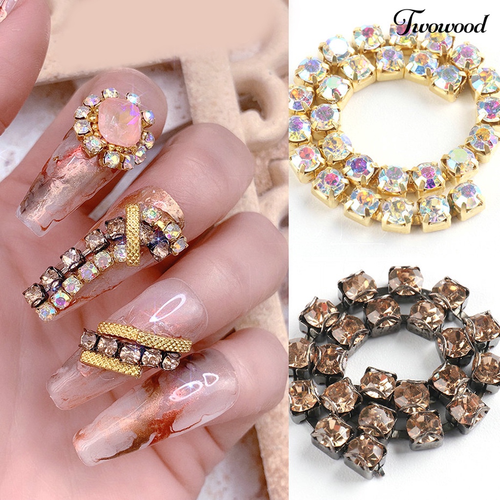 Twowood Rantai Metal Berlian Imitasi Dekorasi Nail Art