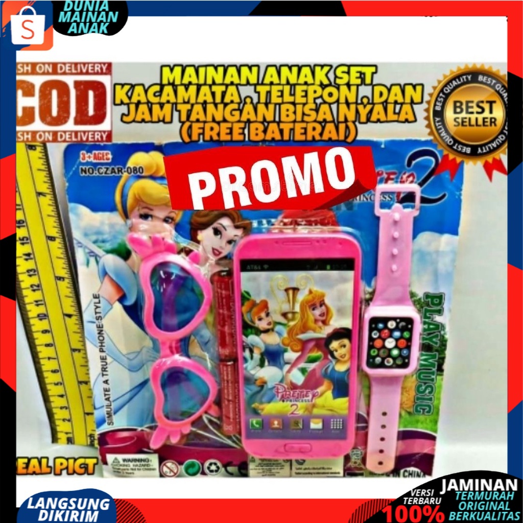 ( BISA COD ) PROMO FREE BATERAI Mainan Anak Set Jam Tangan Kacamata Dan Telepon Nyala Bersuara