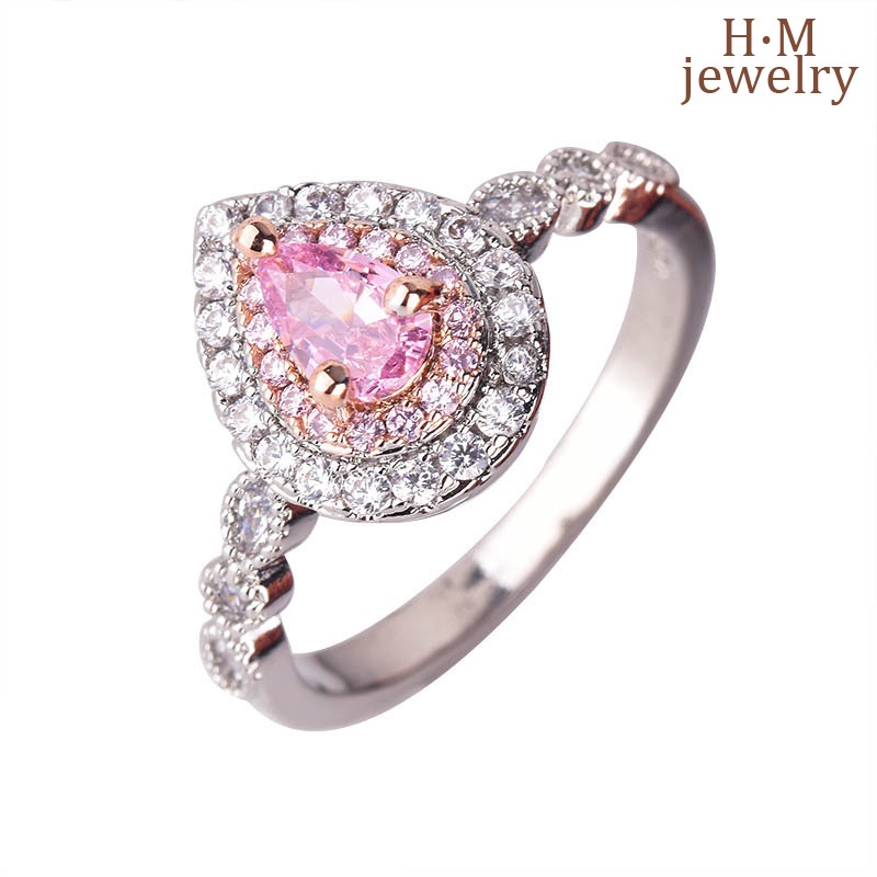 Cincin Sterling Silver 925 Dengan Kristal Warna Pink Untuk Wanita