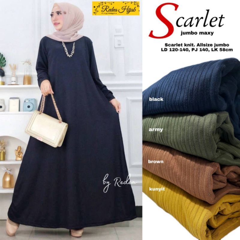 Gamis Maxy Jumbo Big Size Bahan Scarlet Knit Melar LD 120 - 140 cm Panjang 140 cm Ori Redea