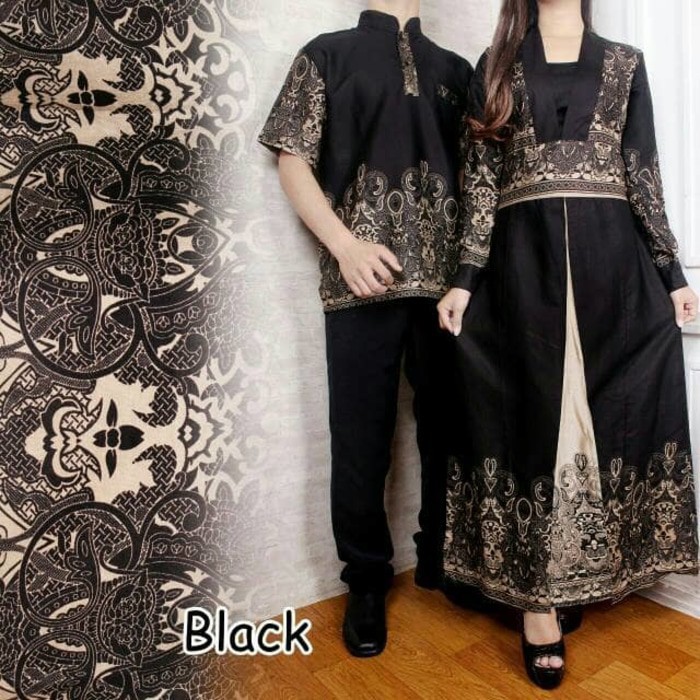 C73 Baju Setelan Couple Kondangan Batik Elegant Amanda Warna Hitam