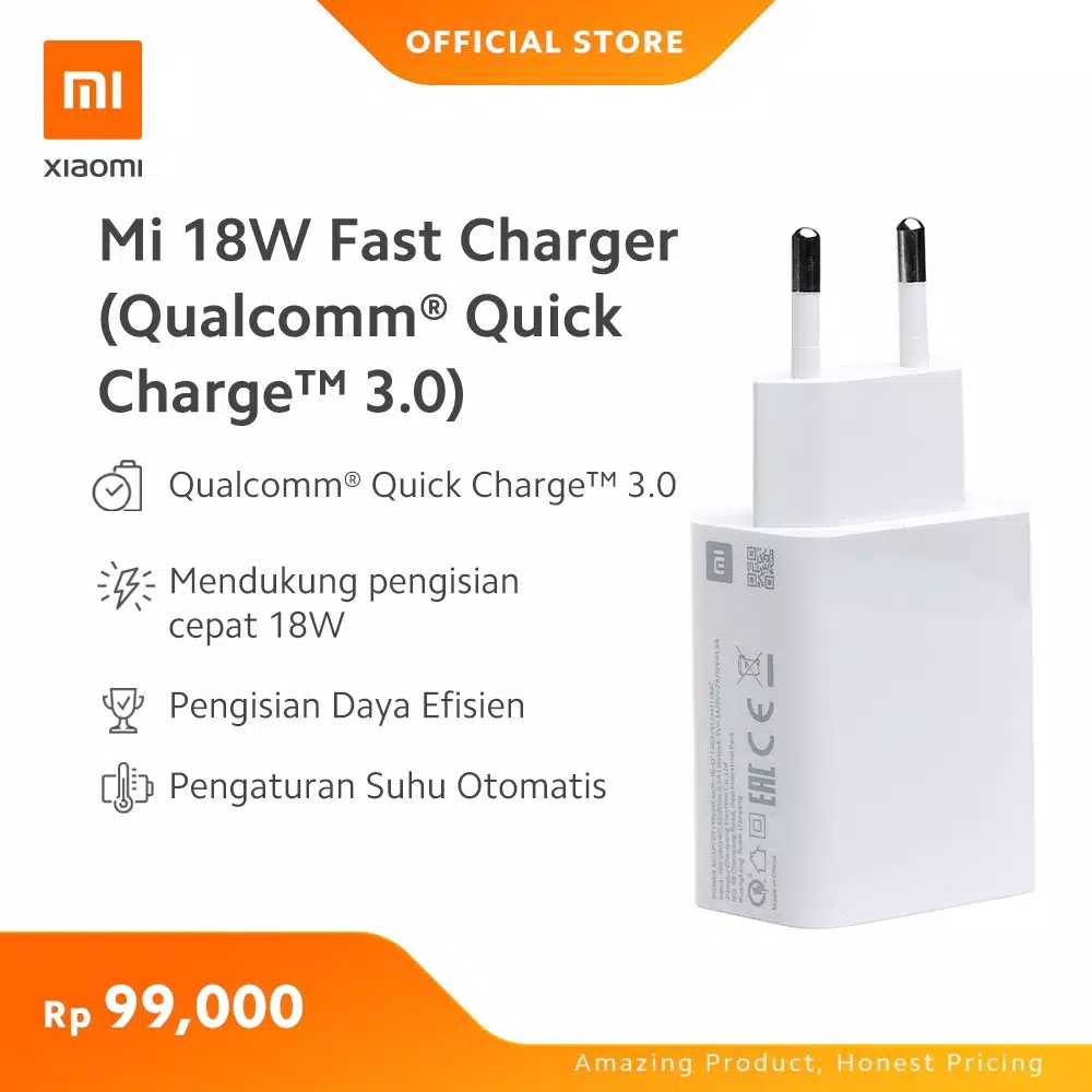 Xiaomi 18W Fast Charger, Qualcomm Quick Charge QC 3.0 - Putih TAM