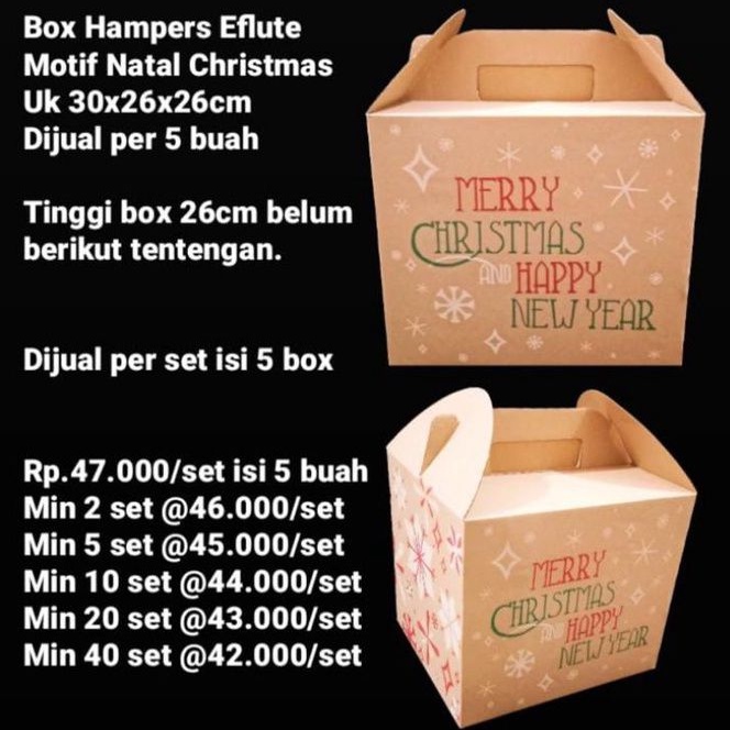 

Box Hampers Eflute Motif Natal Christmas Uk 30x26x26cm Dijual per 5 buah