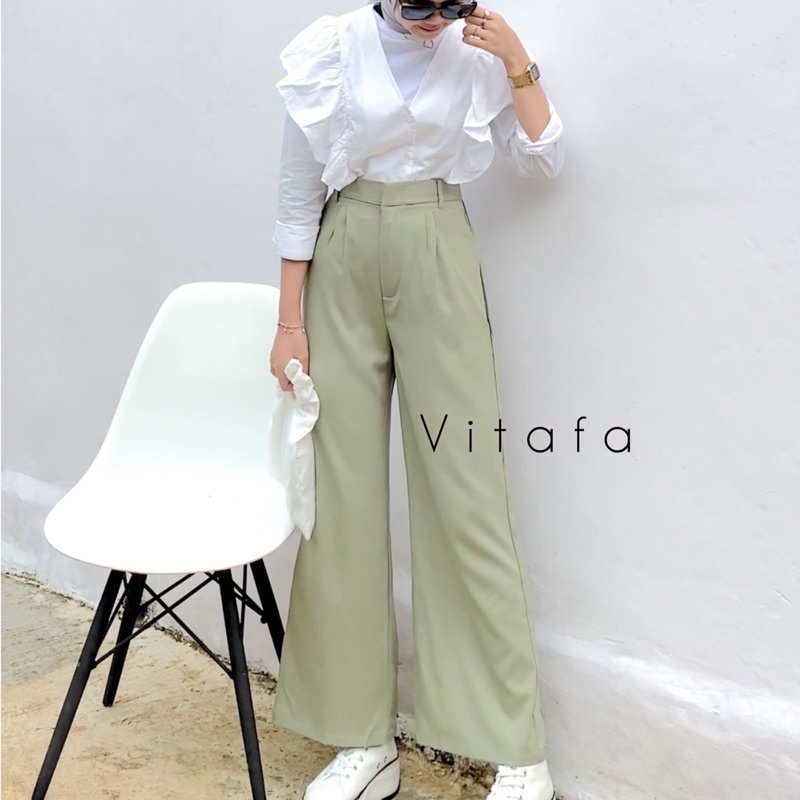 AISHA LOOSE PANTS BY VITAFA ID | FLOWY PANTS | WIDE LEG PANTS | CELANA HIGHWAIST FLOWY