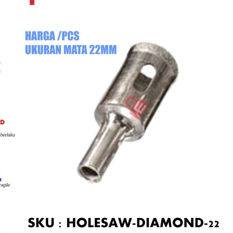 Diamond Glass Holesaw 22MM Mata bor Kaca Marmer Granit Keramik 22 MM