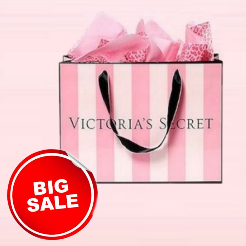 ON SALE!❤VICTORIA'S SECRET VS PAPER BAG SIZE M UKURAN SEDANG GARIS-GARIS MERAH MUDA KANTONG KERTAS GOODIE BAG BINGKISAN BUNGKUSAN