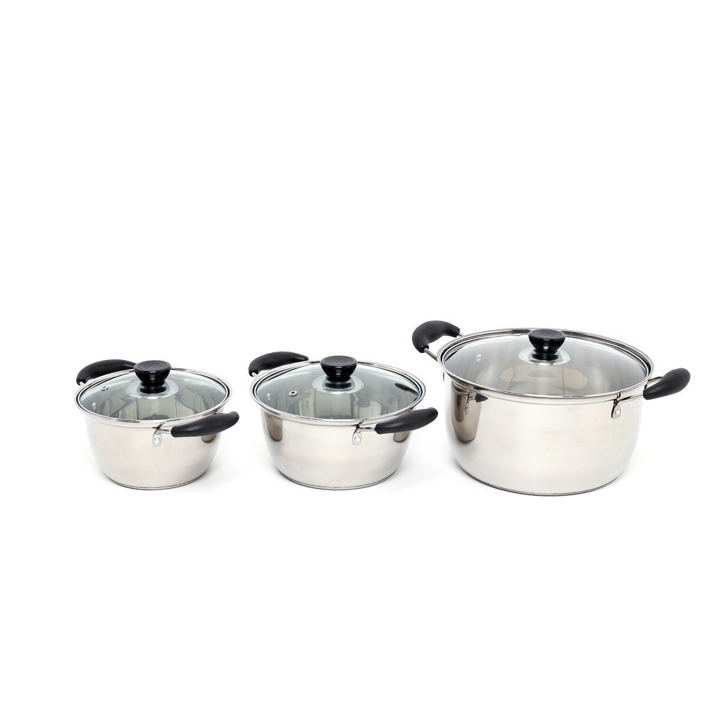 CARIN Panci Set Isi 12pcs Stainless Steel Cookware Kombinasi Teko Sauce Pan Fry Pan Tebal Serbaguna