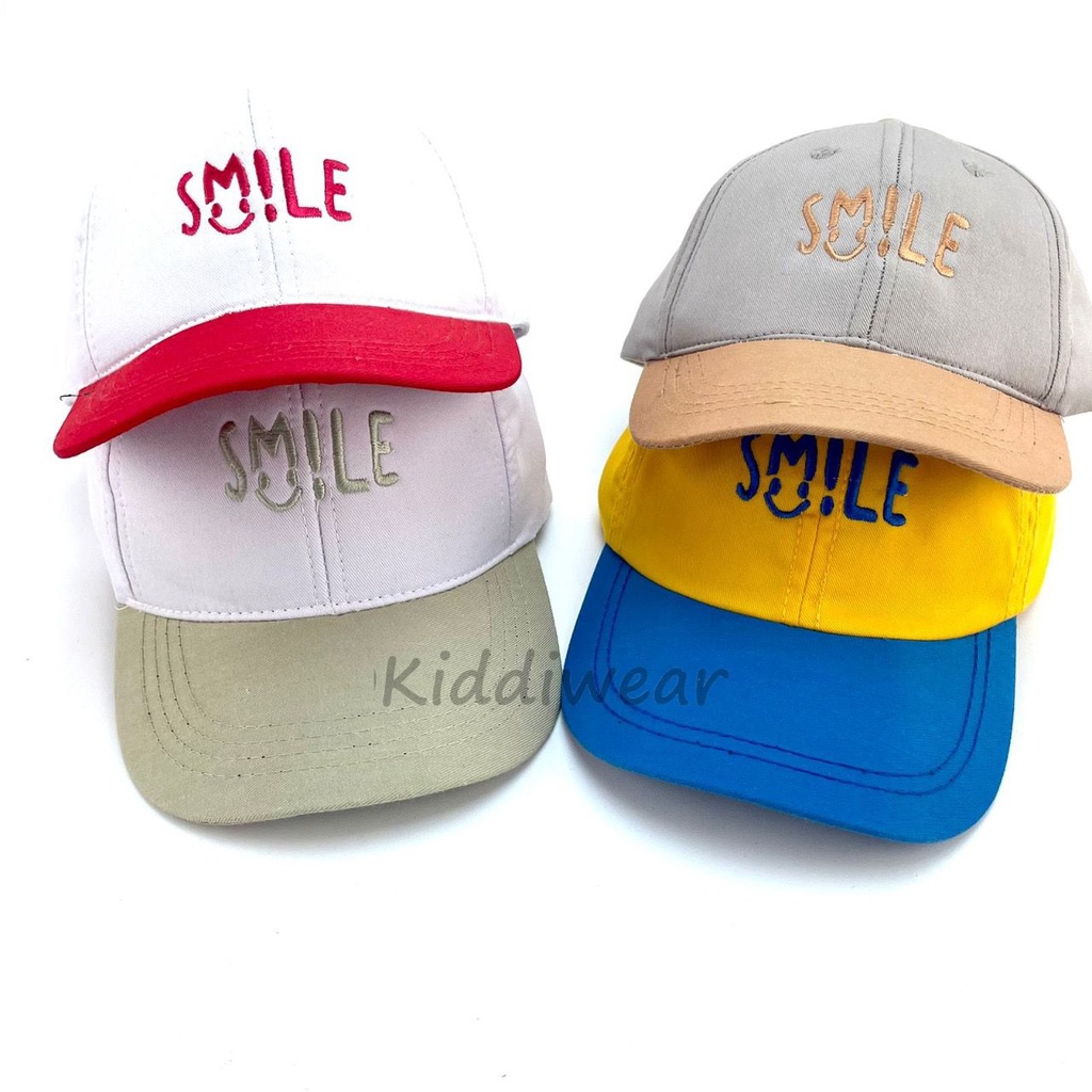 KIDDIWEAR TOPI FASHION ANAK UNISEX / TOPI CASUAL / BASEBALL / TOPI BORDIR KOMBINASI SMILE