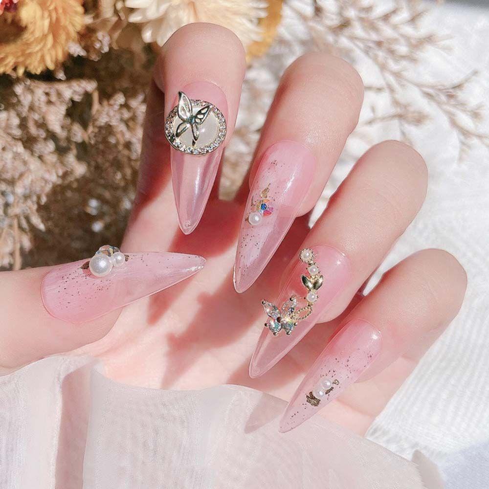 AUGUSTINA Agustin 3D Dekorasi Nail Art Flash Gadis Cinta Liontin Kupu-Kupu Ikatan Simpul Jepang DIY Perhiasan Kuku