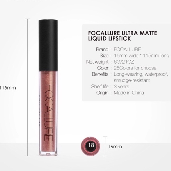 (READY &amp; ORI!) FOCALLURE 15 Colors Lip Matte Liquid Lipstick / Ultra Chic 15 Warna FA24