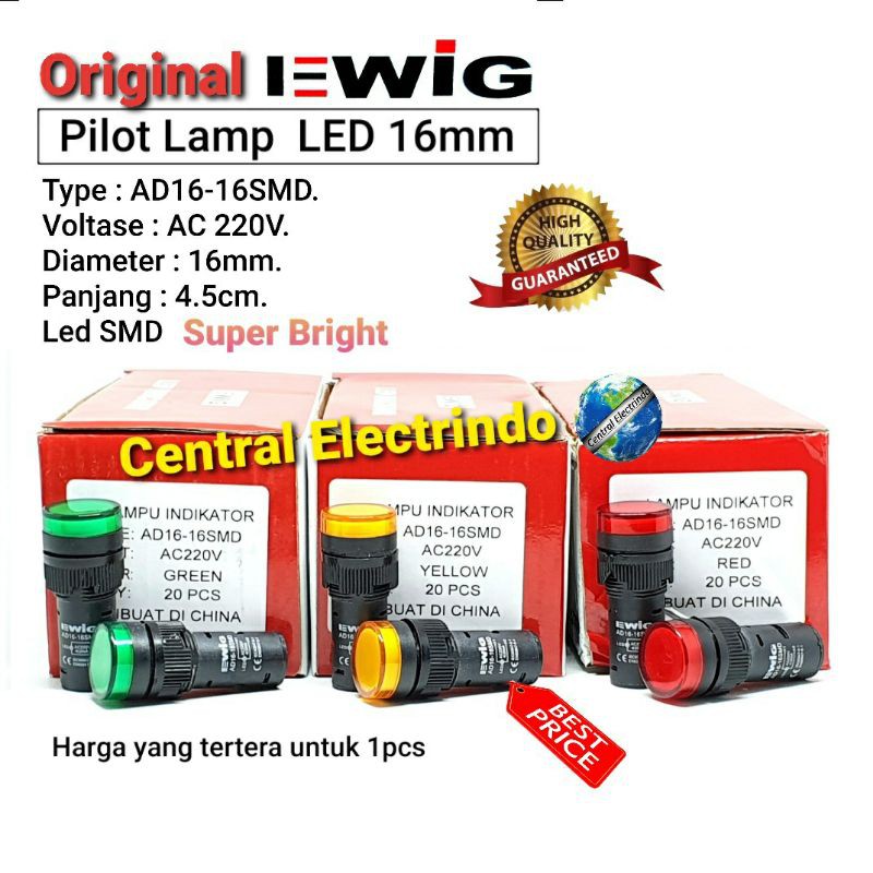 Pilot Lamp LED 16mm EWIG AC 220V AD16-16SMD Super Bright.