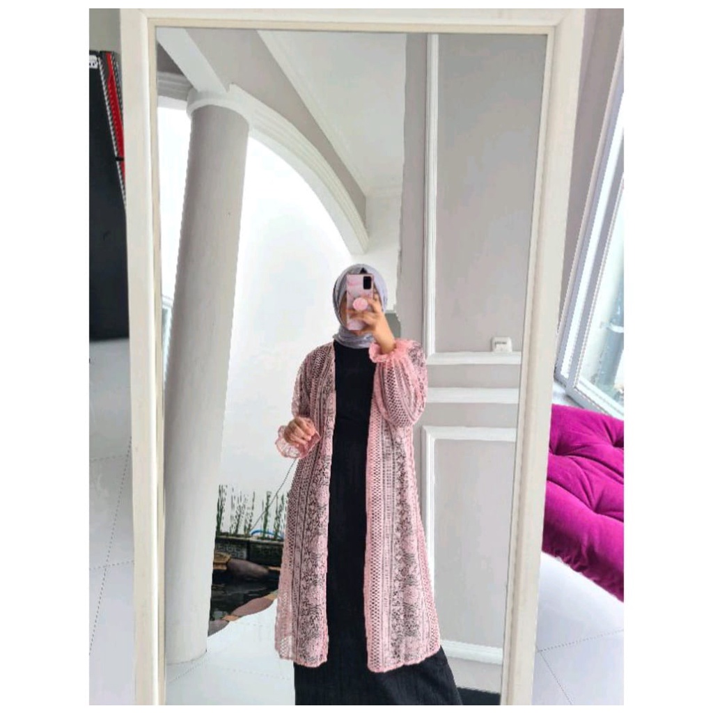 COD - Long Outer Lace Brokat Brukat Tule Long Cardigan