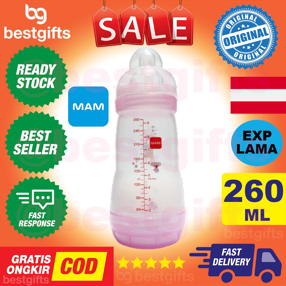 MAM ANTI COLIC MILK BOTTLE 260ML PINK BOTOL SUSU AMAN TAHAN PANAS KOLIK SEDAK DOT BAYI ANAK 260 ML